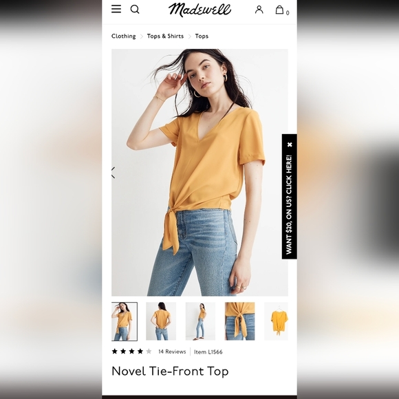 Madewell Lightweight Minimalist novel tie front top - Picture 3 of 10